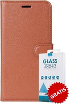 Kunstleer Bookcase Hoesje Met Pasjeshouder Huawei P Smart Bruin - Gratis Screen Protector - Telefoonhoesje - Smartphonehoesje