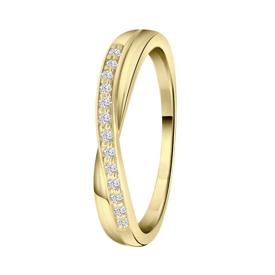 Lucardi Dames Goldplated ring met zirkonia - Ring - Cadeau - Moederdag - Echt Zilver - Goudkleurig