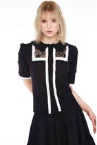 Jawbreaker - Lace and trim collared button up Top - S - Zwart