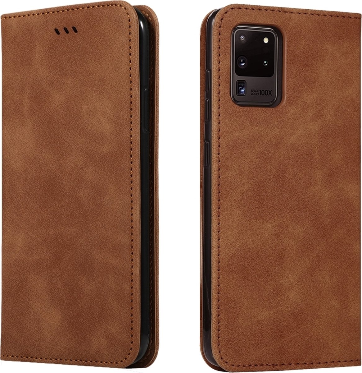 Mobigear Telefoonhoesje geschikt voor Samsung Galaxy S20 Ultra Hoesje | Mobigear Retro Slim Bookcase Portemonnee | Pasjeshouder voor 2 Pasjes | Telefoonhoesje voor Pinpas / OV Kaart / Rijbewijs - Bruin