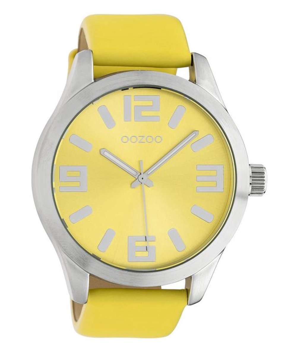 Zilverkleurige OOZOO horloge met gele leren band - C10234