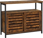 Dressoir, kast met 2 schuifdeuren, opbergkast, voor woonkamer, gang, keuken, eetkamer, stalen frame, industriële stijl, vintage bruin-zwart