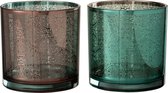 Windlicht | glas | koper - blauw | 15x15x (h)15 cm