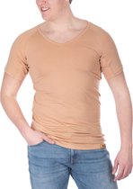 ConfidenceForAll® Heren Premium Anti Zweet Shirt met Ingenaaide Okselpads - Zijdezacht Modal en Verkoelend Katoen - Maat M V-hals Beige