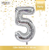 Cijfer Folie Ballon 5 Jaar Zilver/Silver * Hoera 5 Jaar Snoes * 80 cm Verjaardag Nummer Ballon Zilver * Snoes * Verjaardag Versiering * Kinderfeestje * Zilver * Hoera 5 Jaar