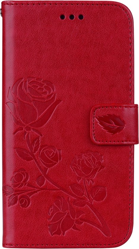 Mobigear Telefoonhoesje geschikt voor Apple iPhone XR Hoesje | Mobigear Roses Bookcase Portemonnee | Pasjeshouder voor 2 Pasjes | Telefoonhoesje voor Pinpas / OV Kaart / Rijbewijs - Rood