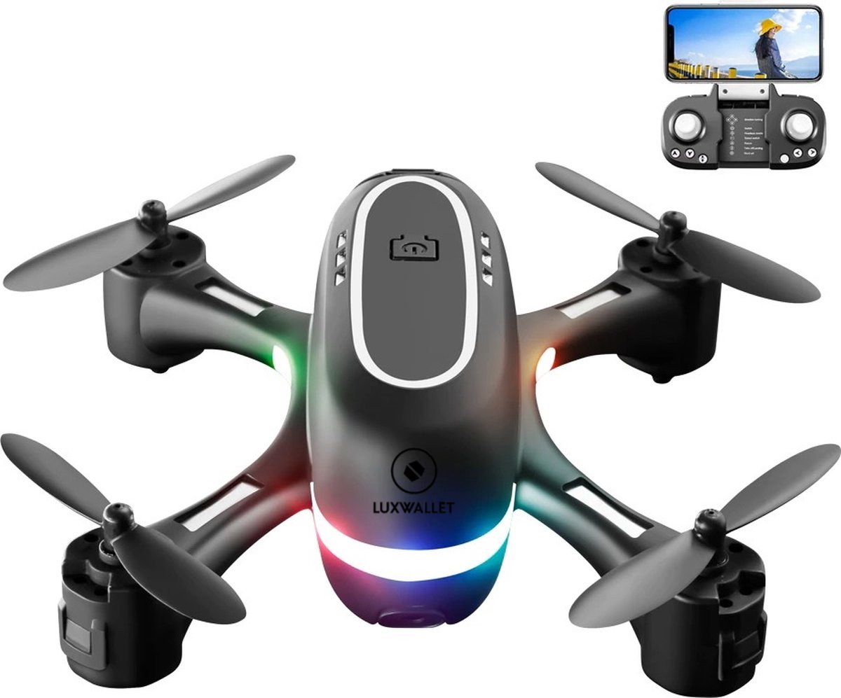 LUXWALLET LRSC Mini Drone - 20Km/h - 720P Camera - Zwaartekracht Besturing - 360° Trucje - IOS / Android - Zwart
