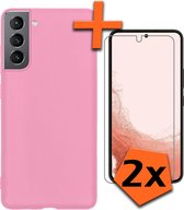 Samsung Galaxy S22 Hoesje Met 2x Screenprotector - Samsung Galaxy S22 Case Lichtroze Siliconen - Samsung Galaxy S22 Hoes Met 2x Screenprotector