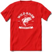 Fishing Club - Vissen T-Shirt | Grappig Verjaardag Vis Hobby Cadeau Shirt | Dames - Heren - Unisex | Tshirt Hengelsport Kleding Kado - Rood - XXL