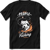 Cool People Do Fishing - Vissen T-Shirt | Oranje | Grappig Verjaardag Vis Hobby Cadeau Shirt | Dames - Heren - Unisex | Tshirt Hengelsport Kleding Kado - Zwart - XL
