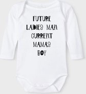 Baby Rompertje met tekst 'Future ladies man, current mamas boy' | Lange mouw l | wit zwart | maat 62/68 | cadeau | Kraamcadeau | Kraamkado