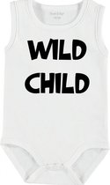 Baby Rompertje met tekst 'Wild child' | mouwloos l | wit zwart | maat 50/56 | cadeau | Kraamcadeau | Kraamkado