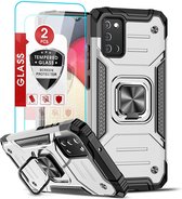 Samsung A03s Hoesje Heavy Duty Armor Hoesje Zliver - Galaxy A03S Case Kickstand Ring cover met Magnetisch Auto Mount- Samsung A03S screenprotector 2 pack