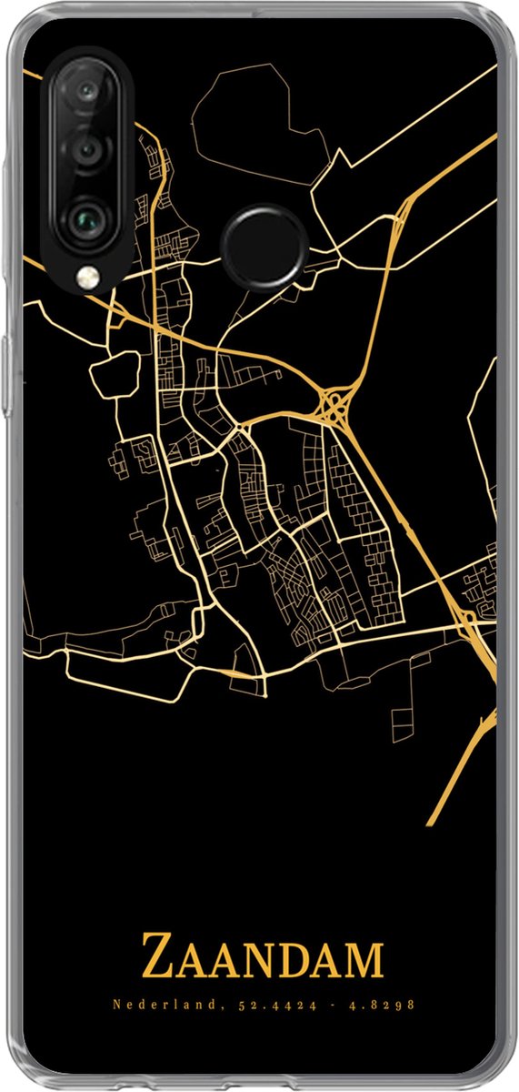 Telefoonhoesje Geschikt voor Huawei P30 Lite hoesje - Zaandam - Kaart - Goud - Siliconen Telefoonhoesje Telefoonhoesje