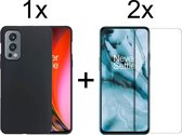 OnePlus Nord 2 hoesje zwart siliconen case hoes cover hoesjes - 2x Oneplus Nord 2 screenprotector