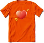 Valentijn Hart T-Shirt | Grappig Valentijnsdag Cadeautje voor Hem en Haar | Dames - Heren - Unisex | Kleding Cadeau | - Oranje - L