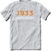 1933 Limited Edition T-Shirt | Goud - Zilver | Grappig Verjaardag en Feest Cadeau Shirt | Dames - Heren - Unisex | Tshirt Kleding Kado | - Licht Grijs - Gemaleerd - L
