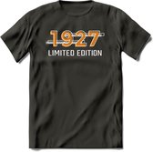 1927 Limited Edition T-Shirt | Goud - Zilver | Grappig Verjaardag en Feest Cadeau Shirt | Dames - Heren - Unisex | Tshirt Kleding Kado | - Donker Grijs - M