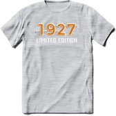 1927 Limited Edition T-Shirt | Goud - Zilver | Grappig Verjaardag en Feest Cadeau Shirt | Dames - Heren - Unisex | Tshirt Kleding Kado | - Licht Grijs - Gemaleerd - M