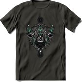 Bizon - Dieren Mandala T-Shirt | Aqua | Grappig Verjaardag Zentangle Dierenkop Cadeau Shirt | Dames - Heren - Unisex | Wildlife Tshirt Kleding Kado | - Donker Grijs - M