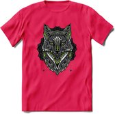 Vos - Dieren Mandala T-Shirt | Groen | Grappig Verjaardag Zentangle Dierenkop Cadeau Shirt | Dames - Heren - Unisex | Wildlife Tshirt Kleding Kado | - Roze - M