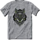 Vos - Dieren Mandala T-Shirt | Groen | Grappig Verjaardag Zentangle Dierenkop Cadeau Shirt | Dames - Heren - Unisex | Wildlife Tshirt Kleding Kado | - Donker Grijs - Gemaleerd - 3X