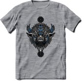 Bizon - Dieren Mandala T-Shirt | Blauw | Grappig Verjaardag Zentangle Dierenkop Cadeau Shirt | Dames - Heren - Unisex | Wildlife Tshirt Kleding Kado | - Donker Grijs - Gemaleerd -