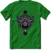 Bizon - Dieren Mandala T-Shirt | Blauw | Grappig Verjaardag Zentangle Dierenkop Cadeau Shirt | Dames - Heren - Unisex | Wildlife Tshirt Kleding Kado | - Donker Groen - 3XL