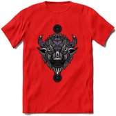 Bizon - Dieren Mandala T-Shirt | Paars | Grappig Verjaardag Zentangle Dierenkop Cadeau Shirt | Dames - Heren - Unisex | Wildlife Tshirt Kleding Kado | - Rood - M