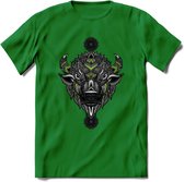 Bizon - Dieren Mandala T-Shirt | groen | Grappig Verjaardag Zentangle Dierenkop Cadeau Shirt | Dames - Heren - Unisex | Wildlife Tshirt Kleding Kado | - Donker Groen - M