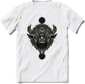 Bizon - Dieren Mandala T-Shirt | groen | Grappig Verjaardag Zentangle Dierenkop Cadeau Shirt | Dames - Heren - Unisex | Wildlife Tshirt Kleding Kado | - Wit - XXL