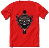 Bizon - Dieren Mandala T-Shirt | Rood | Grappig Verjaardag Zentangle Dierenkop Cadeau Shirt | Dames - Heren - Unisex | Wildlife Tshirt Kleding Kado | - Rood - S