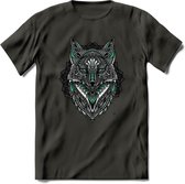 Vos - Dieren Mandala T-Shirt | Aqua | Grappig Verjaardag Zentangle Dierenkop Cadeau Shirt | Dames - Heren - Unisex | Wildlife Tshirt Kleding Kado | - Donker Grijs - M