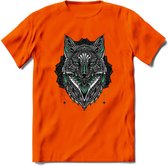 Vos - Dieren Mandala T-Shirt | Aqua | Grappig Verjaardag Zentangle Dierenkop Cadeau Shirt | Dames - Heren - Unisex | Wildlife Tshirt Kleding Kado | - Oranje - 3XL