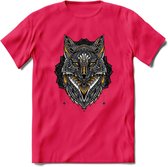 Vos - Dieren Mandala T-Shirt | Geel | Grappig Verjaardag Zentangle Dierenkop Cadeau Shirt | Dames - Heren - Unisex | Wildlife Tshirt Kleding Kado | - Roze - S