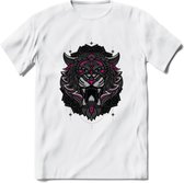 Tijger - Dieren Mandala T-Shirt | Roze | Grappig Verjaardag Zentangle Dierenkop Cadeau Shirt | Dames - Heren - Unisex | Wildlife Tshirt Kleding Kado | - Wit - XL