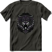 Tijger - Dieren Mandala T-Shirt | Paars | Grappig Verjaardag Zentangle Dierenkop Cadeau Shirt | Dames - Heren - Unisex | Wildlife Tshirt Kleding Kado | - Donker Grijs - L