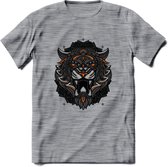 Tijger - Dieren Mandala T-Shirt | Oranje | Grappig Verjaardag Zentangle Dierenkop Cadeau Shirt | Dames - Heren - Unisex | Wildlife Tshirt Kleding Kado | - Donker Grijs - Gemaleerd