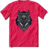 Vos - Dieren Mandala T-Shirt | Donkerblauw | Grappig Verjaardag Zentangle Dierenkop Cadeau Shirt | Dames - Heren - Unisex | Wildlife Tshirt Kleding Kado | - Roze - M