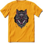 Vos - Dieren Mandala T-Shirt | Roze | Grappig Verjaardag Zentangle Dierenkop Cadeau Shirt | Dames - Heren - Unisex | Wildlife Tshirt Kleding Kado | - Geel - XXL