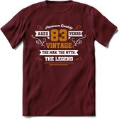 83 Jaar Legend T-Shirt | Goud - Wit | Grappig Verjaardag en Feest Cadeau Shirt | Dames - Heren - Unisex | Tshirt Kleding Kado | - Burgundy - S