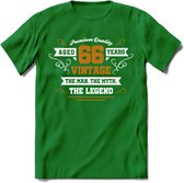 66 Jaar Legend T-Shirt | Goud - Wit | Grappig Verjaardag en Feest Cadeau Shirt | Dames - Heren - Unisex | Tshirt Kleding Kado | - Donker Groen - XL