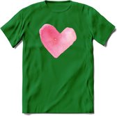 Valentijn Pastel waterverf Hart T-Shirt | Grappig Valentijnsdag Cadeautje voor Hem en Haar | Dames - Heren - Unisex | Kleding Cadeau | - Donker Groen - M