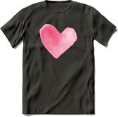 Valentijn Pastel waterverf Hart T-Shirt | Grappig Valentijnsdag Cadeautje voor Hem en Haar | Dames - Heren - Unisex | Kleding Cadeau | - Donker Grijs - XXL