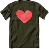 Valentijn Pastel waterverf Hart T-Shirt | Grappig Valentijnsdag Cadeautje voor Hem en Haar | Dames - Heren - Unisex | Kleding Cadeau | - Leger Groen - M