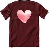 Valentijn Pastel waterverf Hart T-Shirt | Grappig Valentijnsdag Cadeautje voor Hem en Haar | Dames - Heren - Unisex | Kleding Cadeau | - Burgundy - XXL