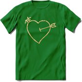 Valentijn Goud Hart T-Shirt | Grappig Valentijnsdag Cadeautje voor Hem en Haar | Dames - Heren - Unisex | Kleding Cadeau | - Donker Groen - S