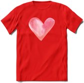 Valentijn Pastel waterverf Hart T-Shirt | Grappig Valentijnsdag Cadeautje voor Hem en Haar | Dames - Heren - Unisex | Kleding Cadeau | - Rood - 3XL
