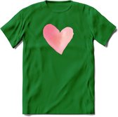 Valentijn Pastel waterverf Hart T-Shirt | Grappig Valentijnsdag Cadeautje voor Hem en Haar | Dames - Heren - Unisex | Kleding Cadeau | - Donker Groen - 3XL