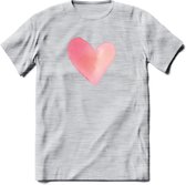 Valentijn Pastel waterverf Hart T-Shirt | Grappig Valentijnsdag Cadeautje voor Hem en Haar | Dames - Heren - Unisex | Kleding Cadeau | - Licht Grijs - Gemaleerd - M